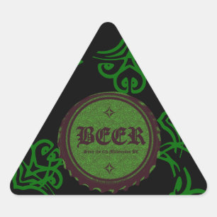 Sticker Triangulaire Casquette de bouteille de bière vert,