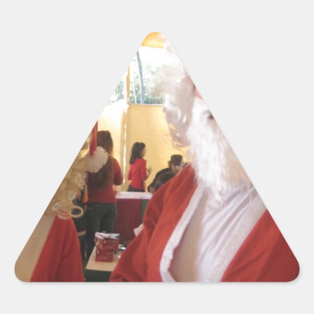 Sticker Triangulaire Célébration de Noël de père Noël et Mme Claus - Fe (Devant)