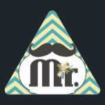 Sticker Triangulaire Chalkboard Mr Jaune et Green Zigzag Chevron<br><div class="desc">Tableau de bord M. Mariage jaune et turquoise</div>