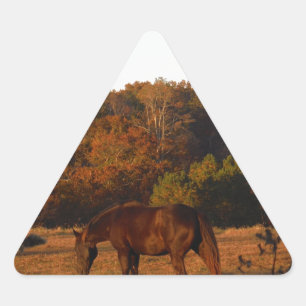 Sticker Triangulaire Cheval Brown rouge, bois d'automne.