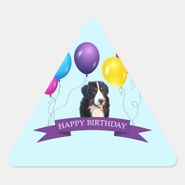 Sticker Triangulaire Chien de Montagne bernois Joyeux anniversaire (Devant)
