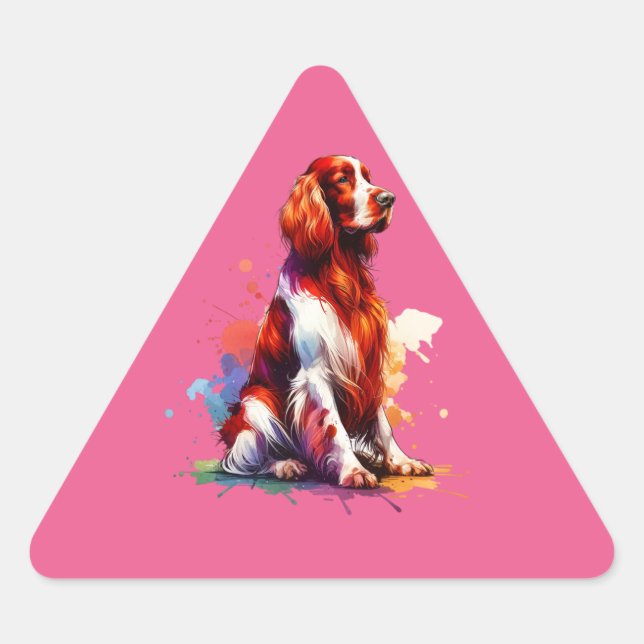 Sticker Triangulaire Chien rouge et blanc irlandais (Devant)