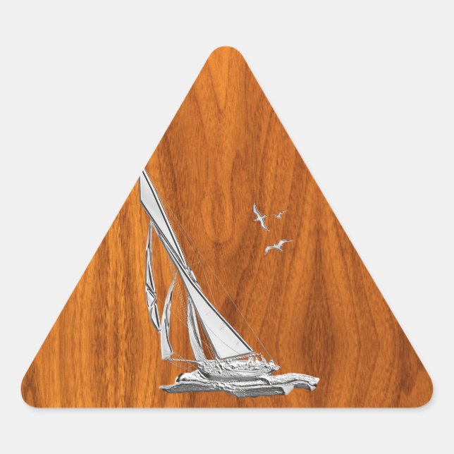 Sticker Triangulaire Chrome Regatta Sailboat on Teak Veneer Styles (Devant)