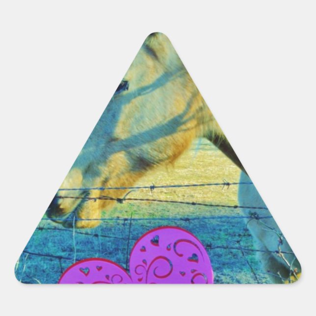 Sticker Triangulaire Coeur rose et Cheval jaune (Devant)