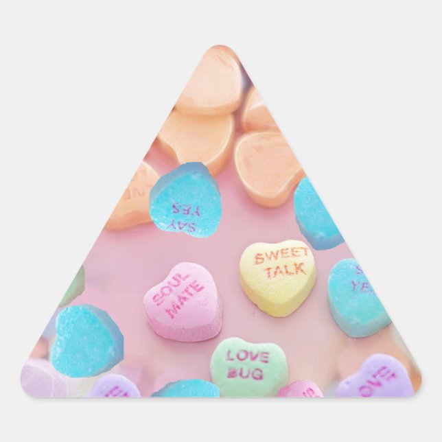 Sticker Triangulaire coeurs de bonbons valentines (Devant)