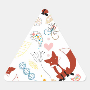 Sticker Triangulaire Coeurs de Fox mignonne tirant à la main en bleu ja