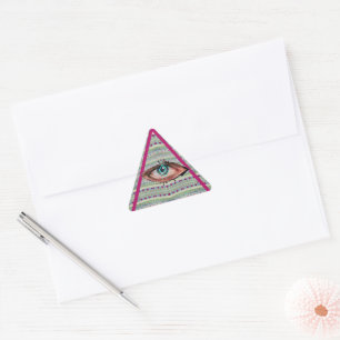 Sticker Triangulaire Coeurs oculaires roses et verts jolies Triangle