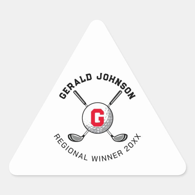 Sticker Triangulaire Conception de monogramme de golf élégant personnal (Devant)
