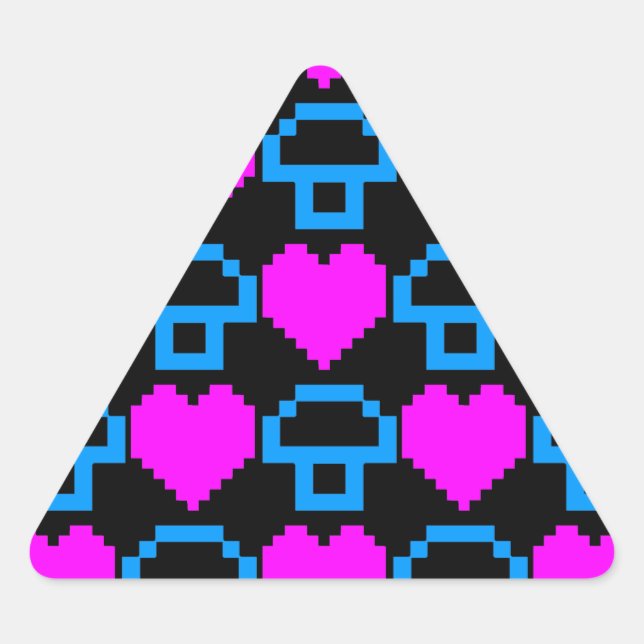 Sticker Triangulaire Corey Tiger Champignons Cœurs 8 bits 80s (Devant)