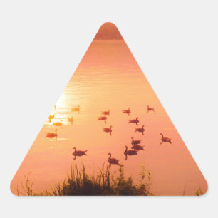 Sticker Triangulaire Coucher de soleil rose et de lac de pêche