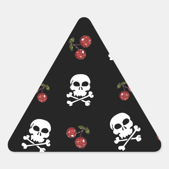 Sticker Triangulaire Crânes et cerises Rockabilly RAB sur fond noir (Devant)