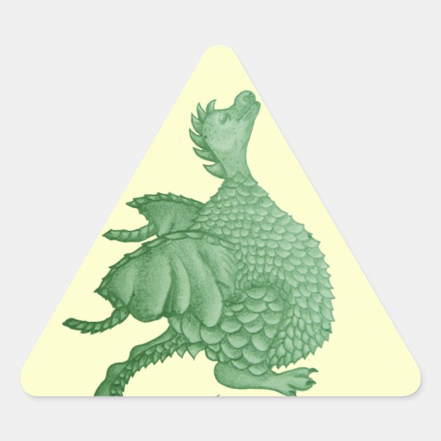 Sticker Triangulaire créature imaginaire mythique dragon vert mignon (Devant)