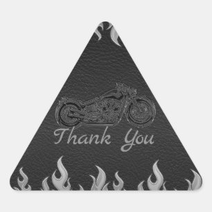 Sticker Triangulaire Cuir noir chrome argenté moto parti de motards