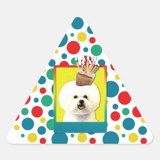 Sticker Triangulaire Cupcake d'anniversaire - Bichon Frise (Devant)