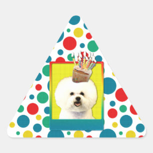 Sticker Triangulaire Cupcake d'anniversaire - Bichon Frise
