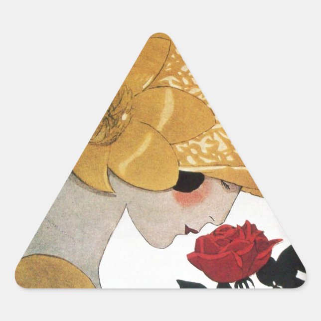 STICKER TRIANGULAIRE DAME À LA ROSE ROUGE (Devant)
