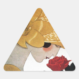 STICKER TRIANGULAIRE DAME AVEC ROSE ROUGE