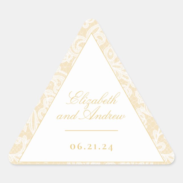Sticker Triangulaire Dentelle d'or sophistiquée Mariage élégant (Devant)