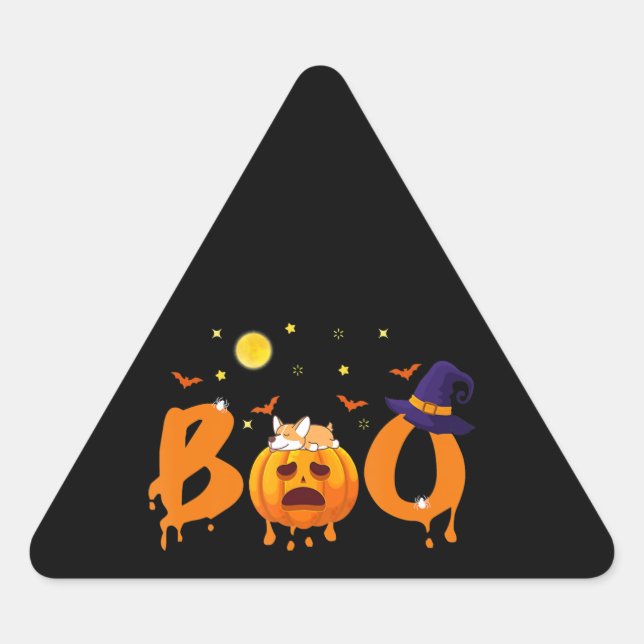 Sticker Triangulaire Don de chien | Boo Corgi Halloween (Devant)