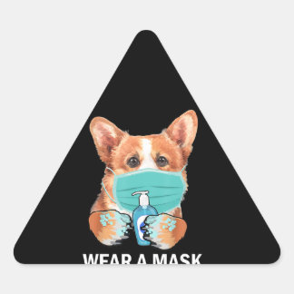 Sticker Triangulaire Don de chien | Corgi portant le masque de visage