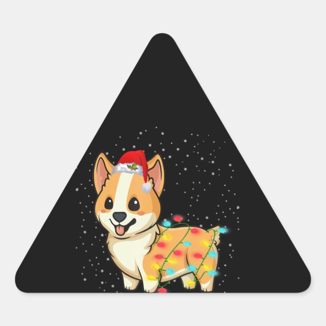Sticker Triangulaire Don de chien | lumières de noël corgi (Devant)