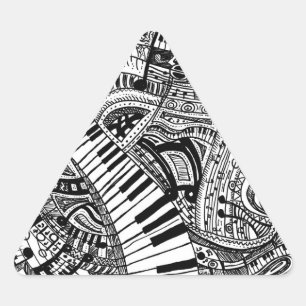 Sticker Triangulaire Doodle de musique classique avec clavier de piano