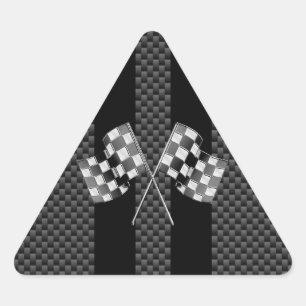 Sticker Triangulaire Drapeaux de course sur bandes noires Style fibre d