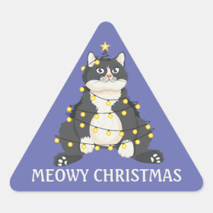 Sticker Triangulaire Drôle de Noël félin festif humour hivernal