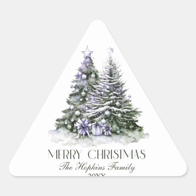 Sticker Triangulaire Elégant Aquarelle Arbre de Noël (Devant)