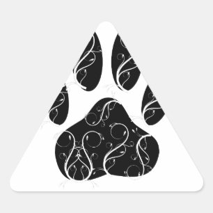 Sticker Triangulaire Empreinte de patte Chien Noir Avec Flouris Blanc