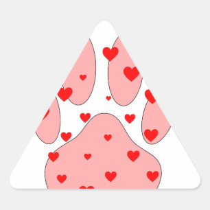 Sticker Triangulaire Empreinte de patte rose aux coeurs