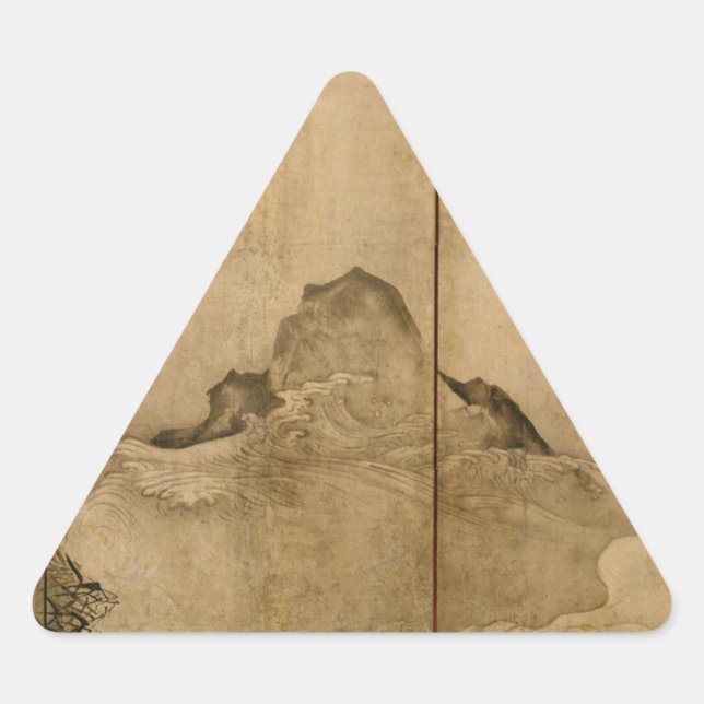 Sticker Triangulaire Encre japonaise sur papier Gibbons Primates & Pays (Devant)