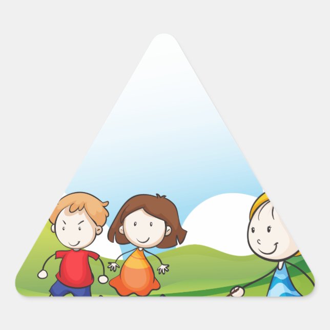 Sticker Triangulaire Enfants jouant à la corde (Devant)
