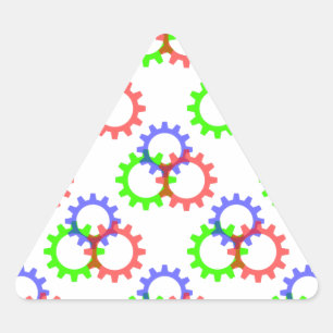 Sticker Triangulaire Engrenages rouges, verts et bleus