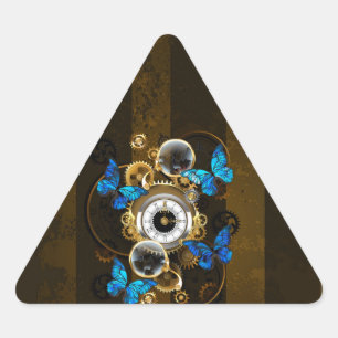 Sticker Triangulaire Engrenages Steampunk et papillons bleus