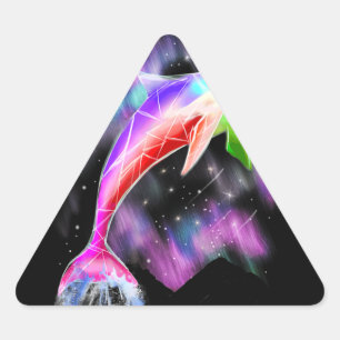 Sticker Triangulaire espace coloré de galaxie océanique avec dauphin ro