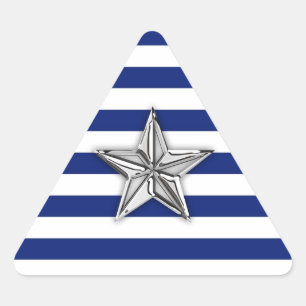 Sticker Triangulaire Étoile d'argent marine sur les bandes bleues