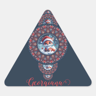 Sticker Triangulaire Festif personnalisé Kawaii Fox Ornamental Mandala
