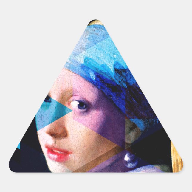 Sticker Triangulaire Fille avec une perle d'oreille REMIXED (Devant)