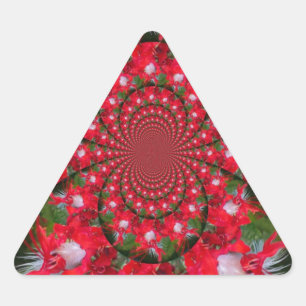 Sticker Triangulaire Fleur rouge naturelle et art de kaléidoscope à plu