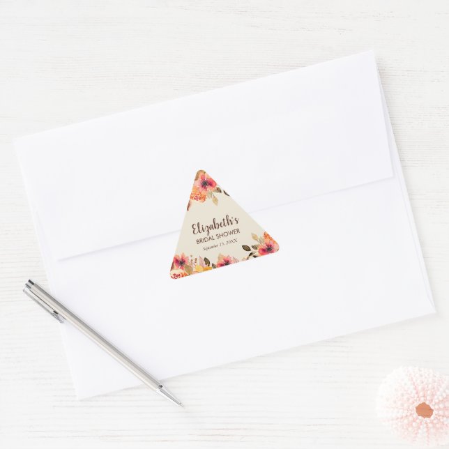 Sticker Triangulaire Fleurs aquarelles d'automne Baby Shower Mariée (Enveloppe)