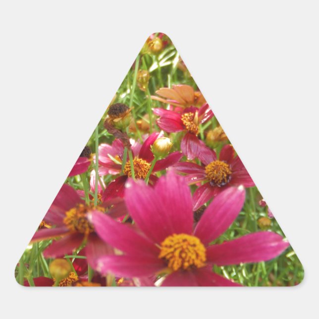 Sticker Triangulaire Fleurs de marguerite rose et jaune brillantes (Devant)