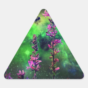 Sticker Triangulaire Fleurs et abeille roses contre le monde