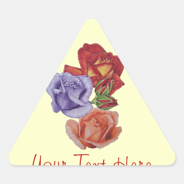 Sticker Triangulaire fleurs roses rouges et bourgeons roses art floral (Devant)