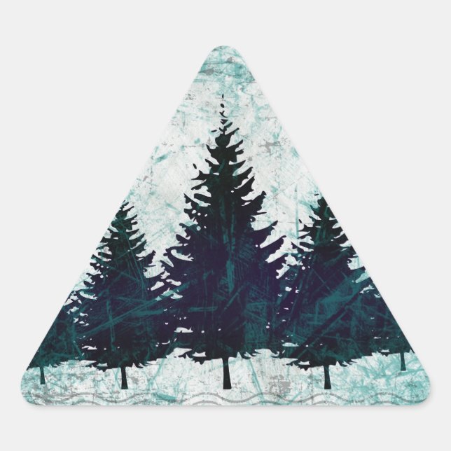 Sticker Triangulaire Forêt de pins À feuillage persistant rustiques en  (Devant)