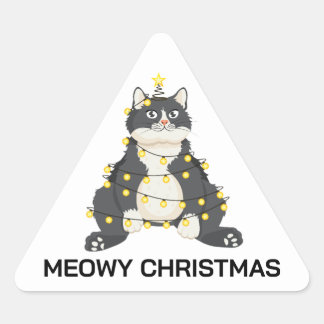 Sticker Triangulaire Funny Festive Christmas Tuxedo Cat Animal Lover