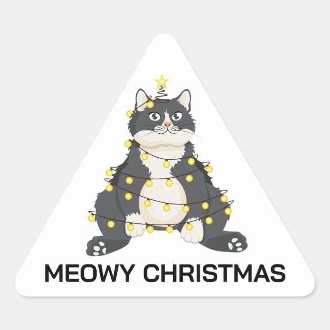 Sticker Triangulaire Funny Festive Christmas Tuxedo Cat Animal Lover (Devant)