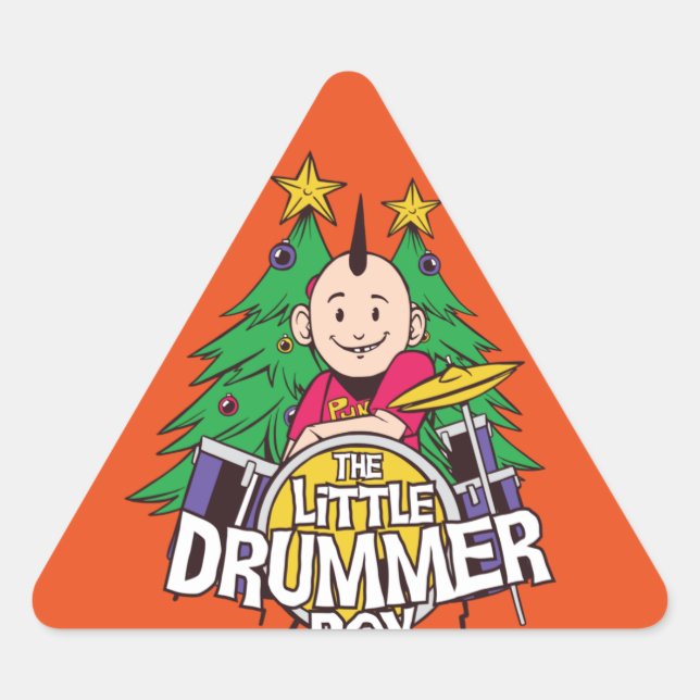 Sticker Triangulaire Fûts amusants Conception de Noël Pour Drummer Boy (Devant)