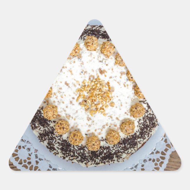 Sticker Triangulaire Gâteau aux amandes sur bois rustique (Devant)