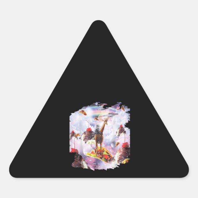 Sticker Triangulaire Giraffe d'équitation de chat spatial - Crème glacé (Devant)